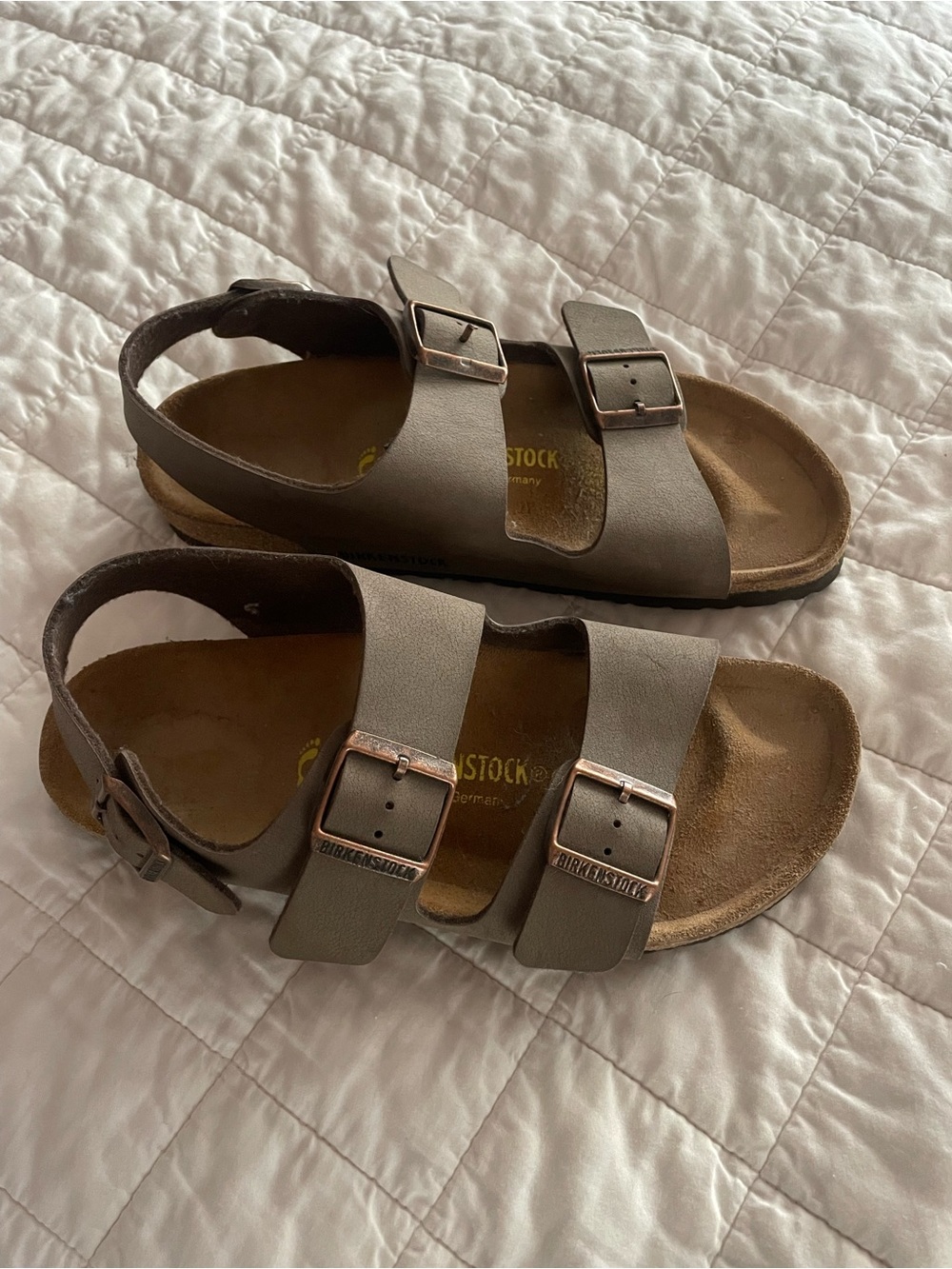 Birkenstock Milano Taupe Double-Strap Backstrap Sandals with Buckles